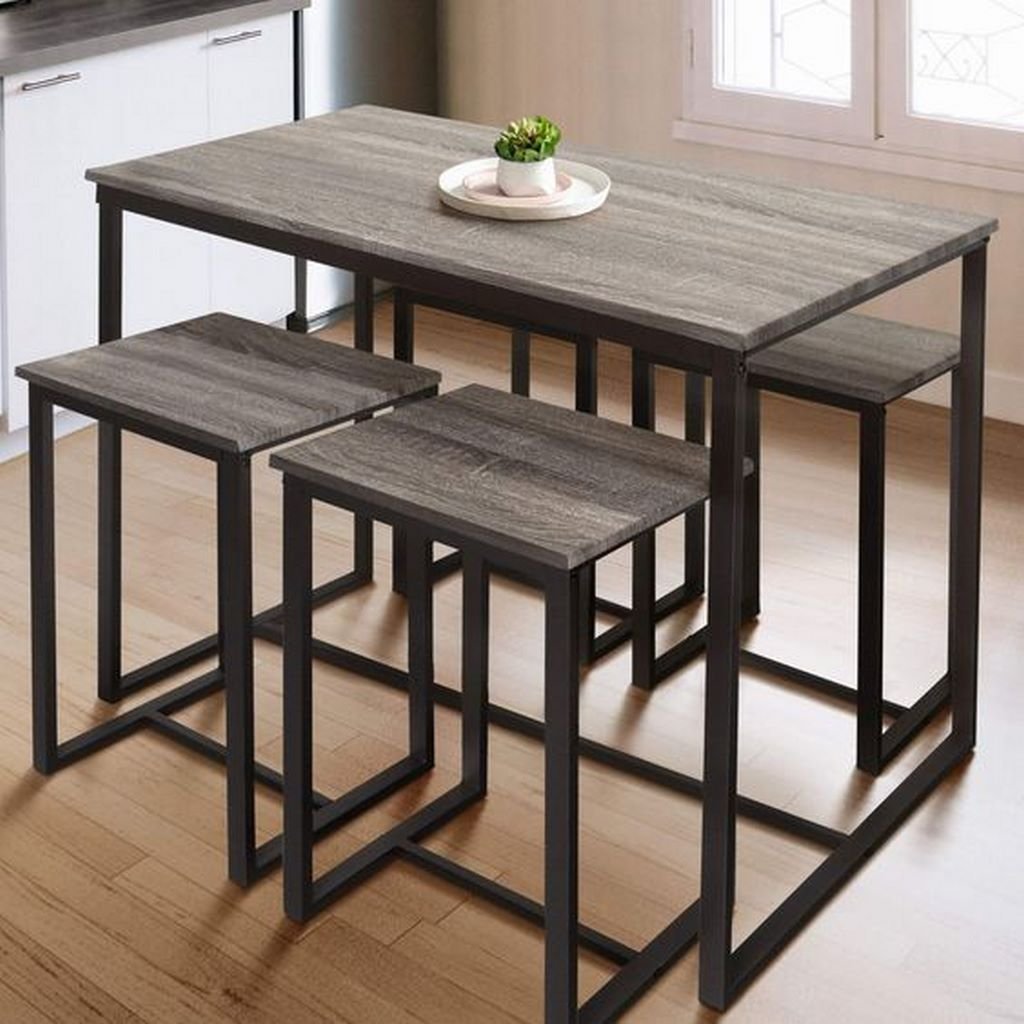 Iron and Mdf Dining Room 5 Pieces - Black and Grey Iron and Mdf Dining Room 5 Pieces - Black and Grey - Image 1
