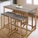 Iron and Mdf Dining Room 5 Pieces - Gold and Grey